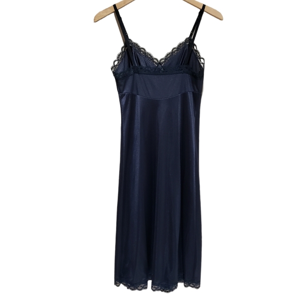 Vintage Slip Dress 70s 80s Chemise Size 34 Black Lace Trim - Picture 5 of 6